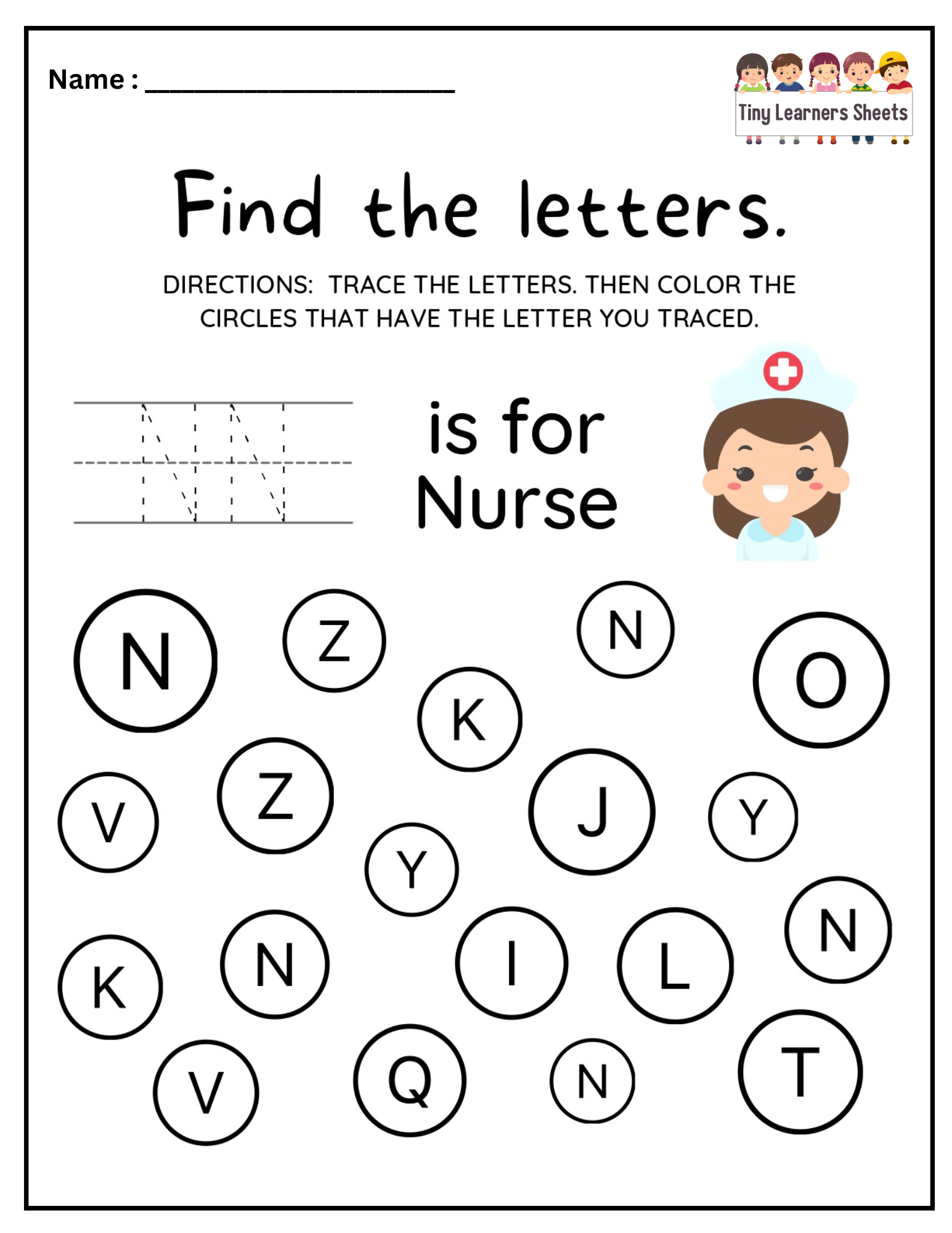 Find Letter N worksheet